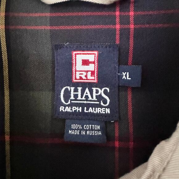 Chaps Ralph Lauren Khaki Vintage Full Zip Harrington Plaid Half Lined Jacket XL - Picture 8 of 12